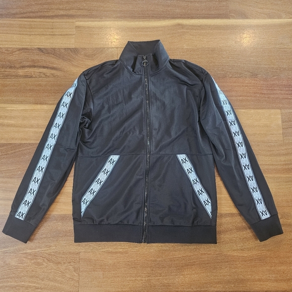 AX Armani Exchange Men's Zip-Up Track Jacket Black White AX Stripe Size Medium - Picture 1 of 10